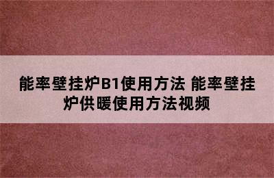 能率壁挂炉B1使用方法 能率壁挂炉供暖使用方法视频